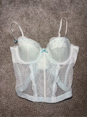 Victoria's Secret I Do Collection white and blue corset top with rhinestones 36B